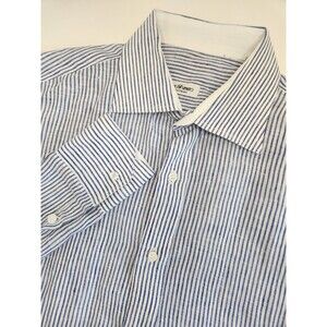 NeroSFumato‎ Positano Shirt Men's XL Blue Striped L/S 100% Linen Button Up Italy